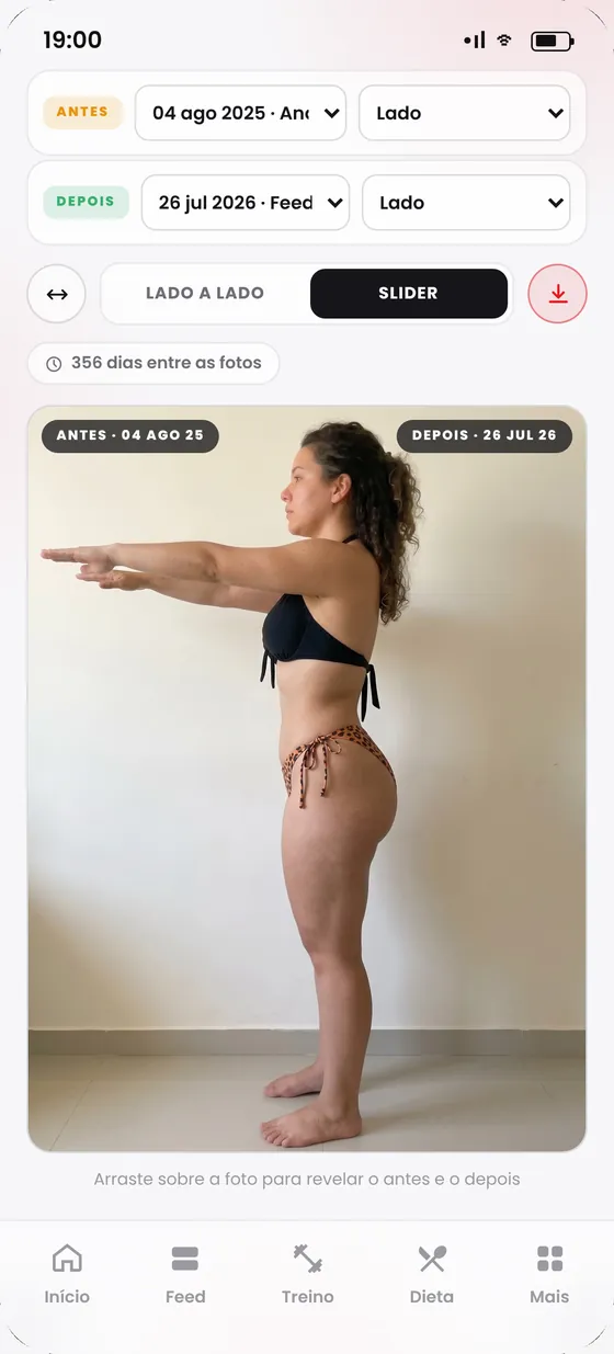 Slider comparando a foto de antes e a de depois do aluno